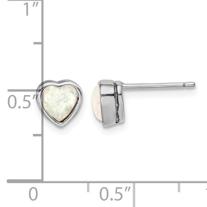 Sterling Silver Rhodium Plated Lab Created Opal Post Earrings