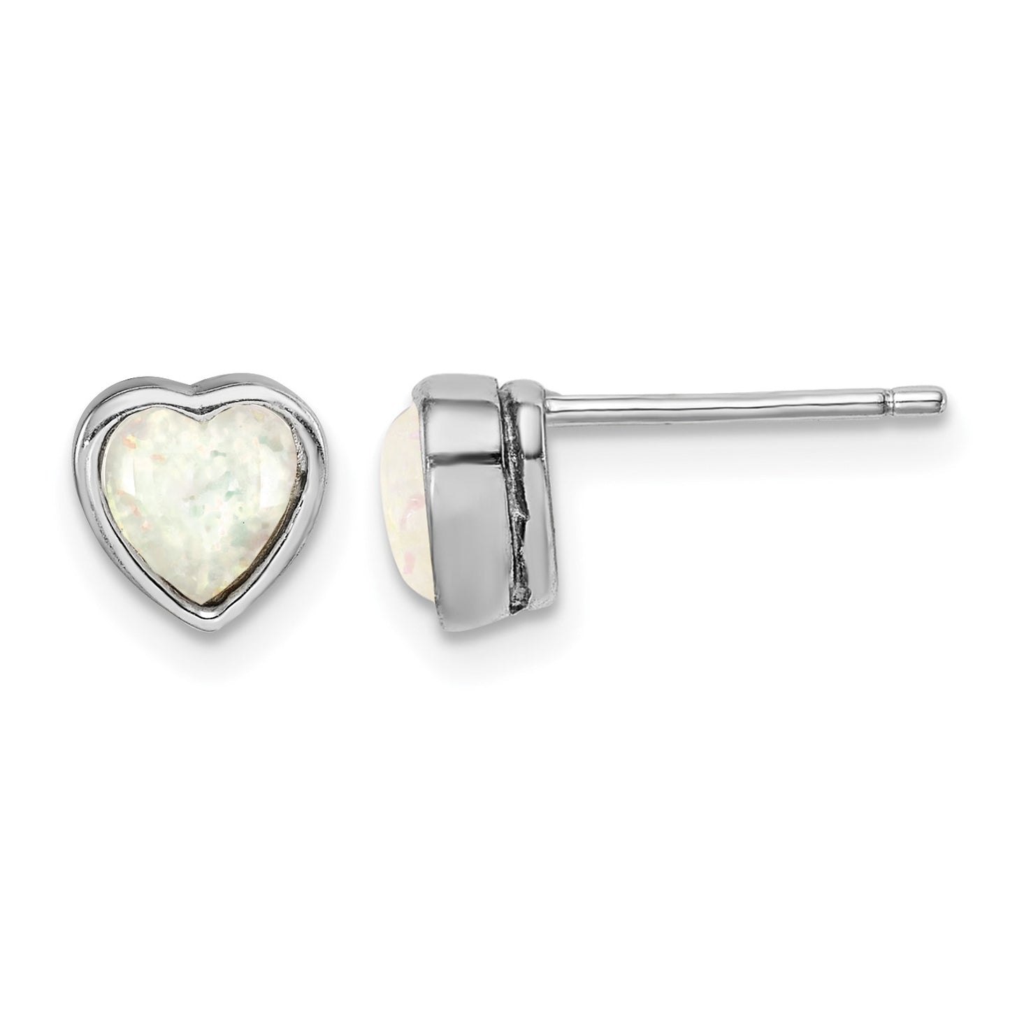 Sterling Silver Rhodium Plated Lab Created Opal Post Earrings