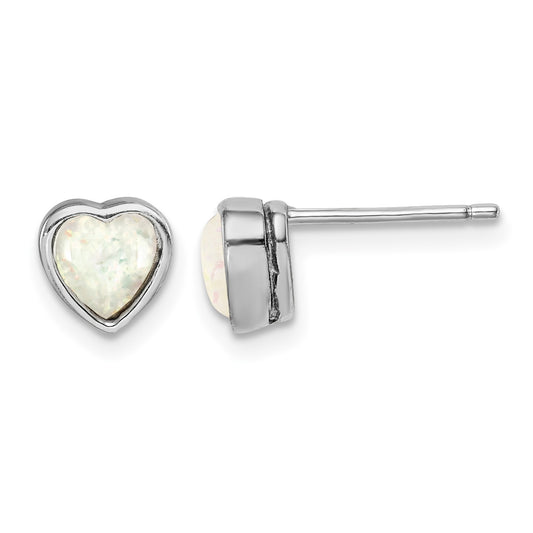 Sterling Silver Rhodium Plated Lab Created Opal Post Earrings