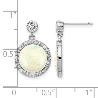 Sterling Silver Rhodium-plated Lab Created Opal and CZ Dangle Earrings