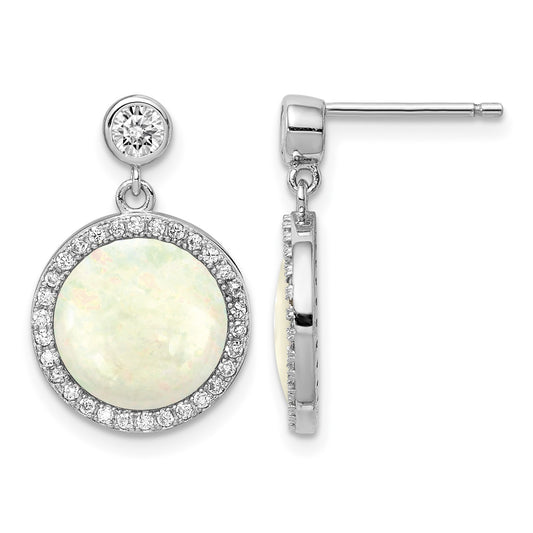 Sterling Silver Rhodium-plated Lab Created Opal and CZ Dangle Earrings
