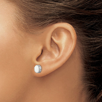 Sterling Silver Rhodium-plated 6mm Oval Created Opal Post Earrings