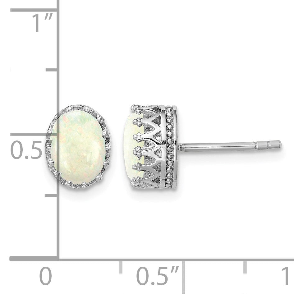 Sterling Silver Rhodium-plated 6mm Oval Created Opal Post Earrings