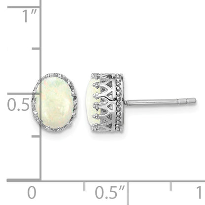 Sterling Silver Rhodium-plated 6mm Oval Created Opal Post Earrings