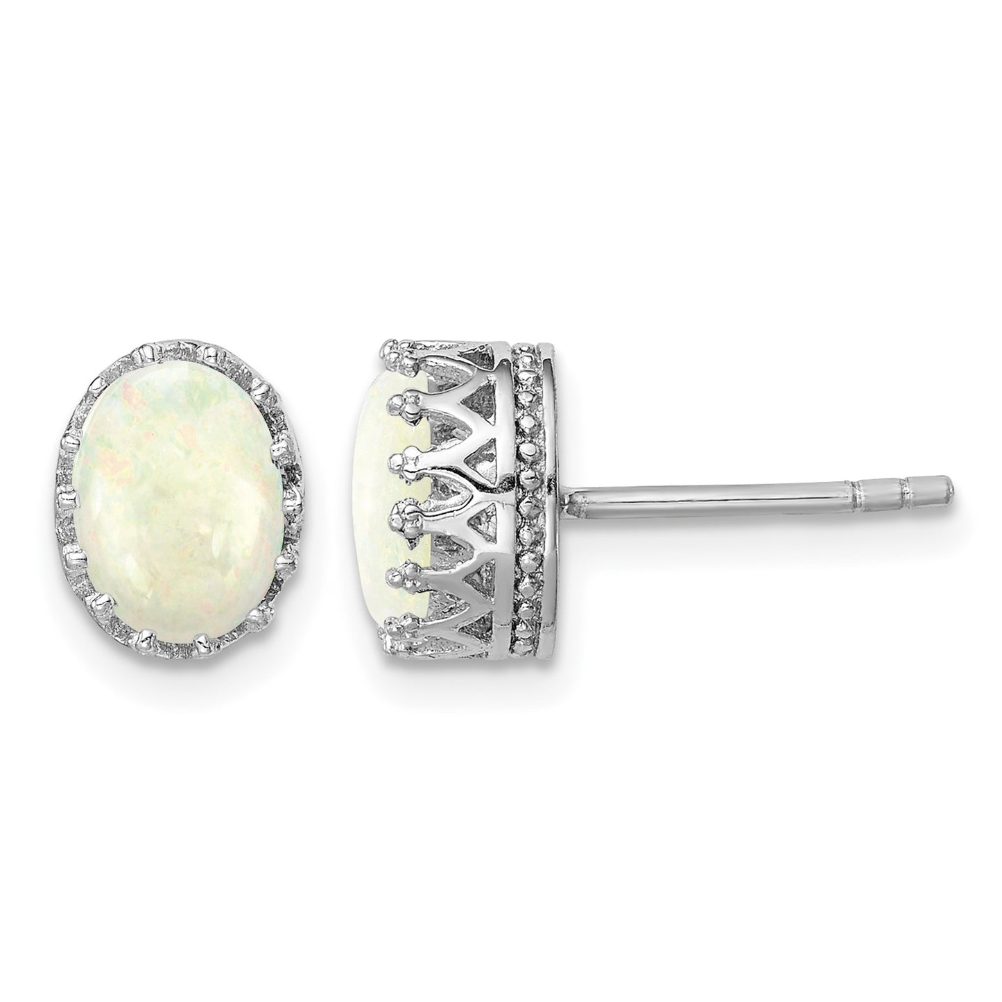 Sterling Silver Rhodium-plated 6mm Oval Created Opal Post Earrings