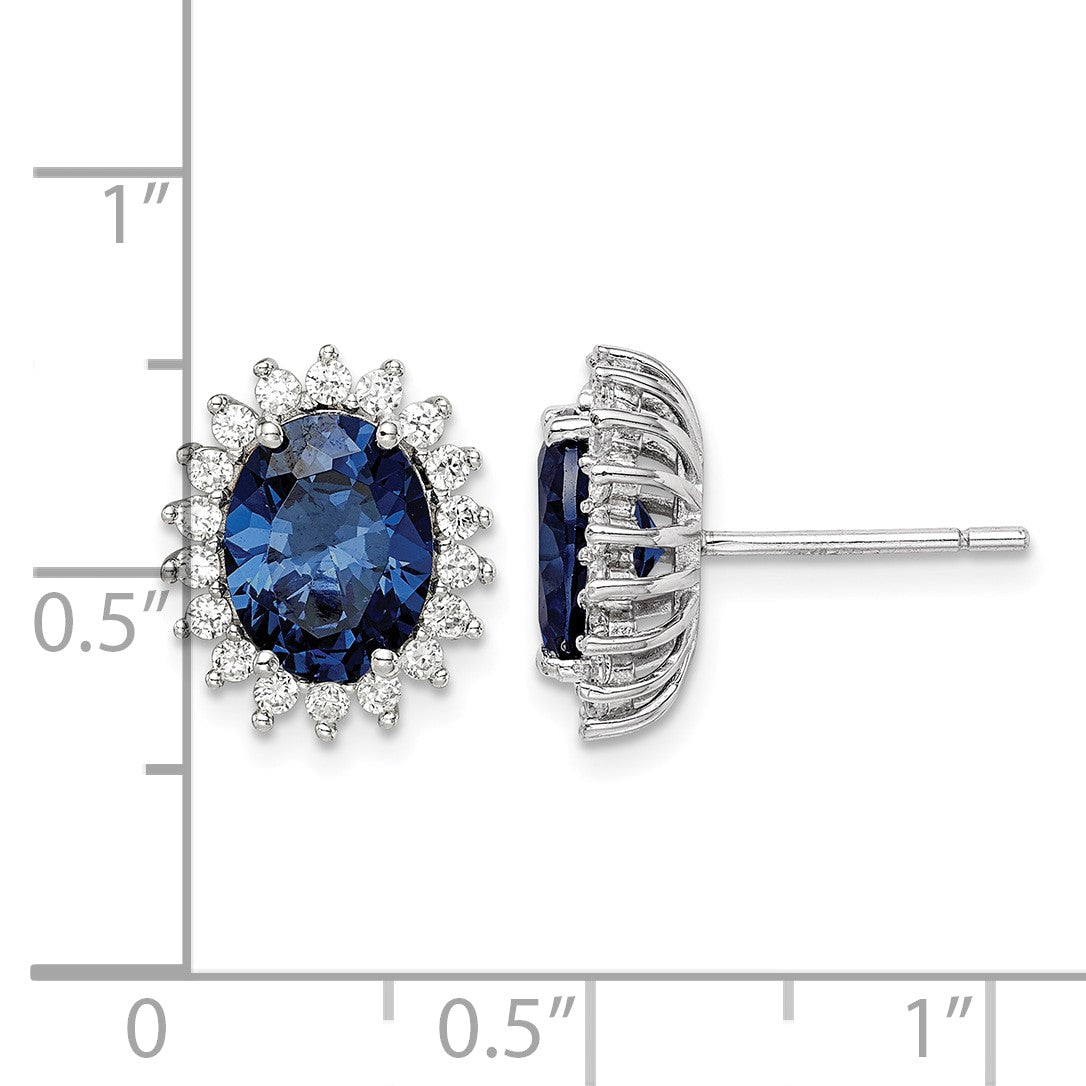 Sterling Silver Rhodium-plated Blue and Clear CZ Post Earrings