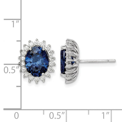 Sterling Silver Rhodium-plated Blue and Clear CZ Post Earrings