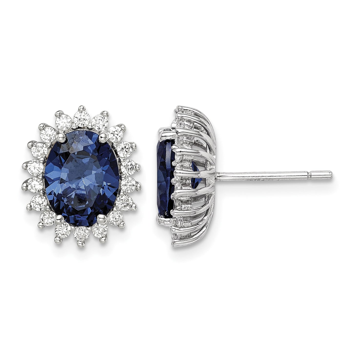 Sterling Silver Rhodium-plated Blue and Clear CZ Post Earrings