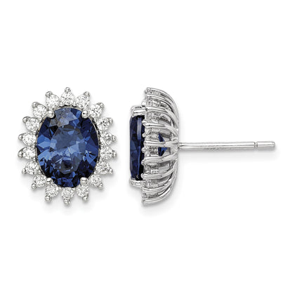 Sterling Silver Rhodium-plated Blue and Clear CZ Post Earrings
