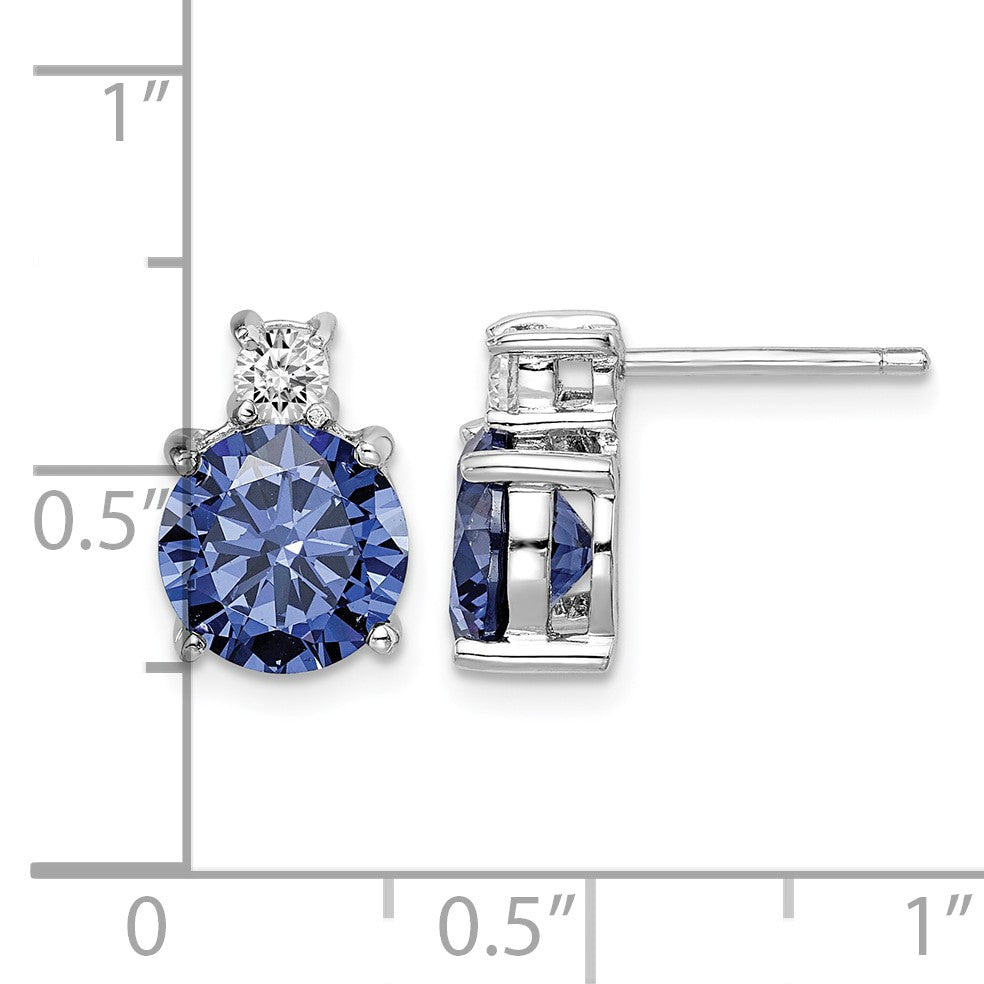 Sterling Silver Rhodium-plated Blue and White CZ Stud Earrings
