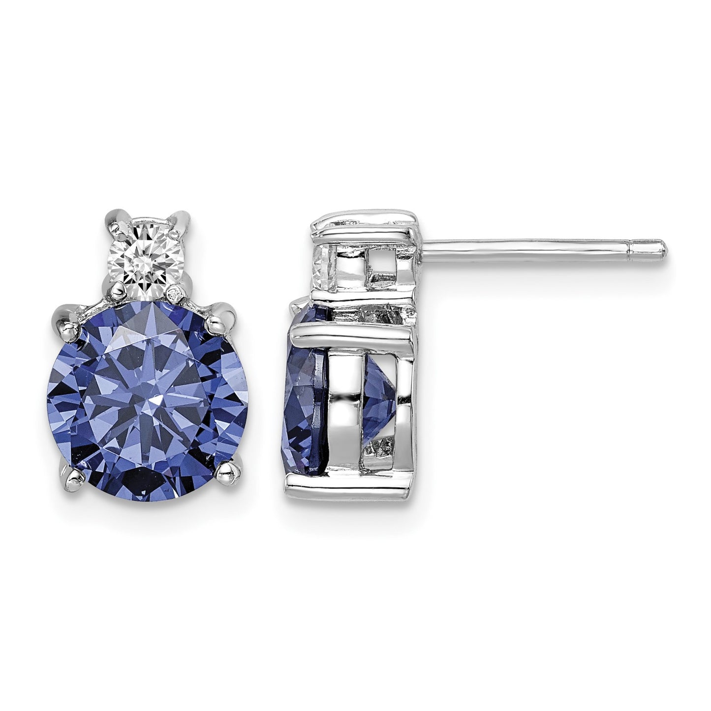 Sterling Silver Rhodium-plated Blue and White CZ Stud Earrings