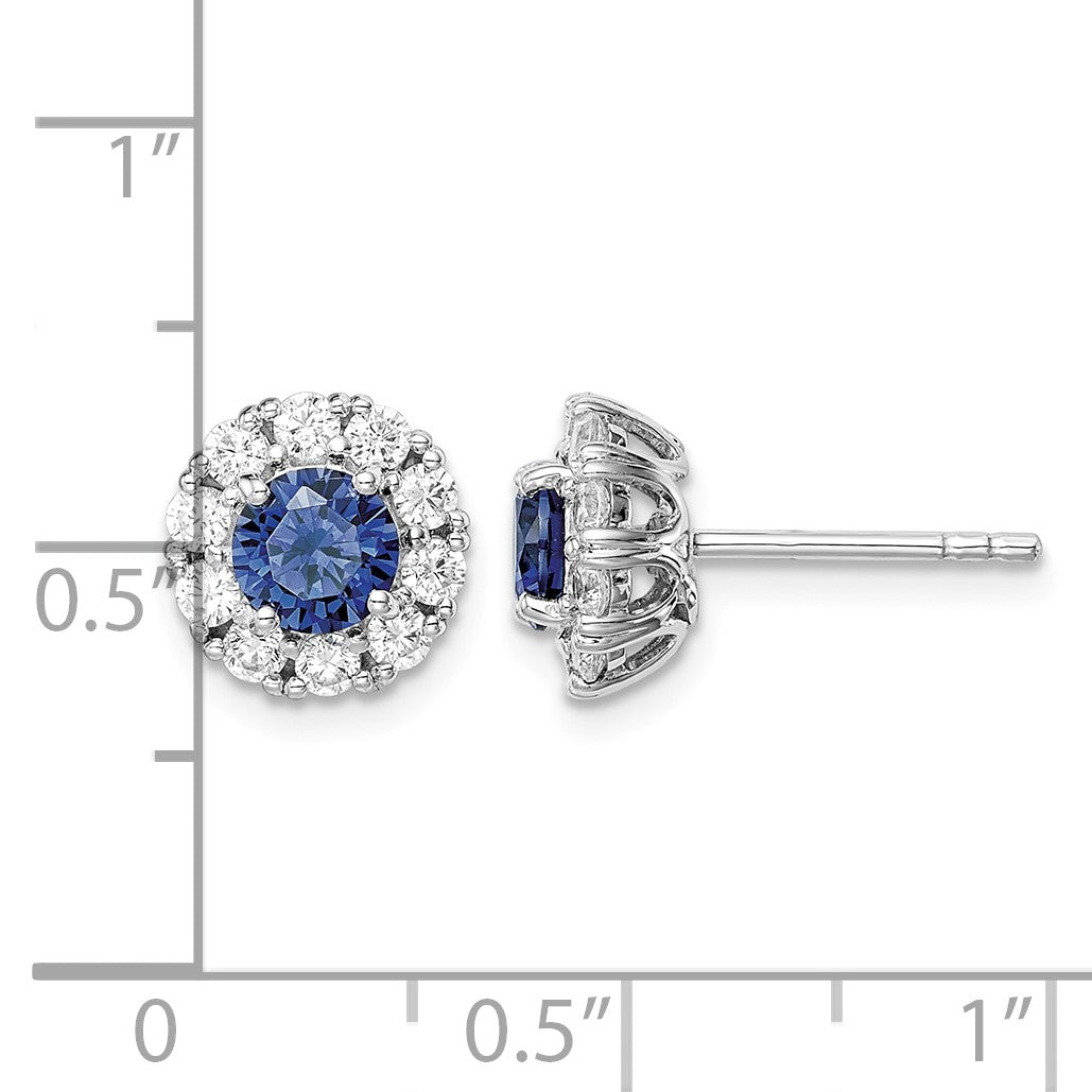 Sterling Silver Rhodium-plated Blue and White CZ Halo Post Earrings