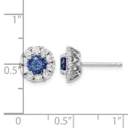 Sterling Silver Rhodium-plated Blue and White CZ Halo Post Earrings