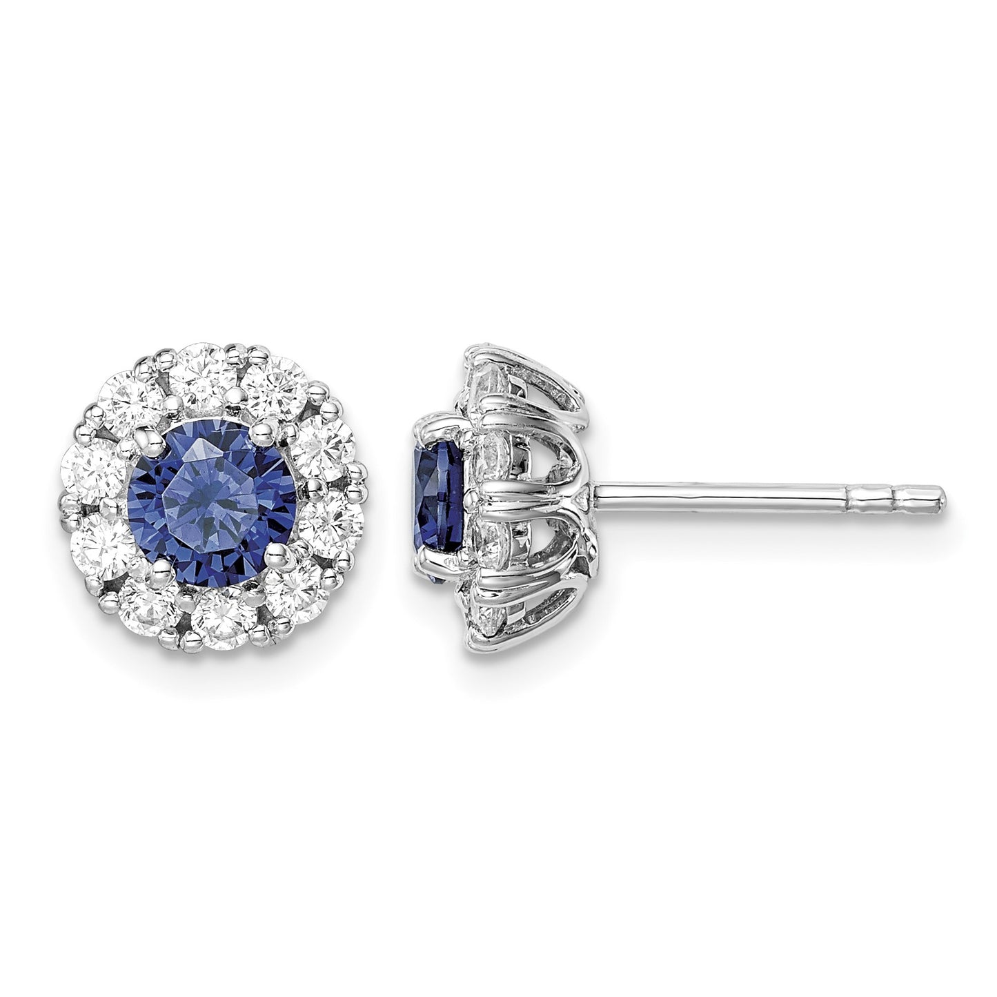 Sterling Silver Rhodium-plated Blue and White CZ Halo Post Earrings
