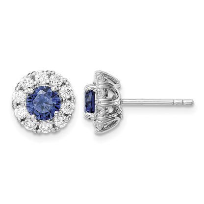 Sterling Silver Rhodium-plated Blue and White CZ Halo Post Earrings