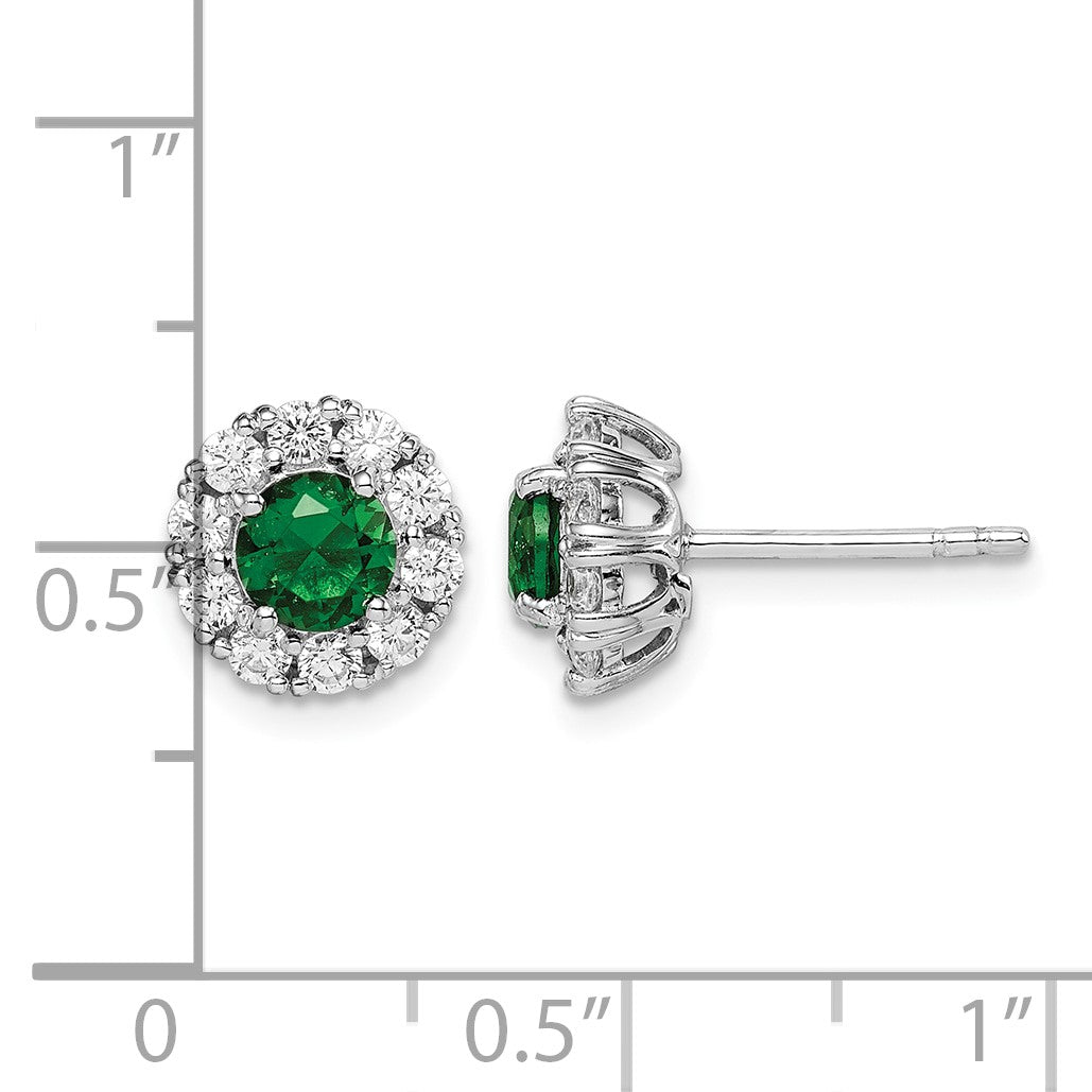 Sterling Silver Rhodium-plated Green and White CZ Halo Post Earrings