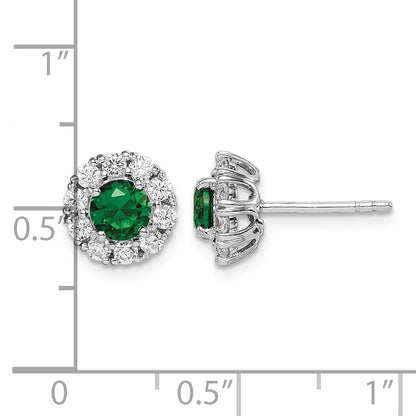 Sterling Silver Rhodium-plated Green and White CZ Halo Post Earrings