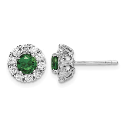 Sterling Silver Rhodium-plated Green and White CZ Halo Post Earrings