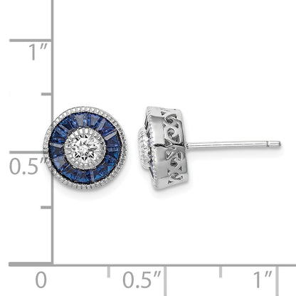 Sterling Silver Rhodium-plated Synthetic Blue Spinel and CZ Earrings