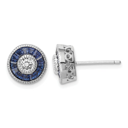 Sterling Silver Rhodium-plated Synthetic Blue Spinel and CZ Earrings