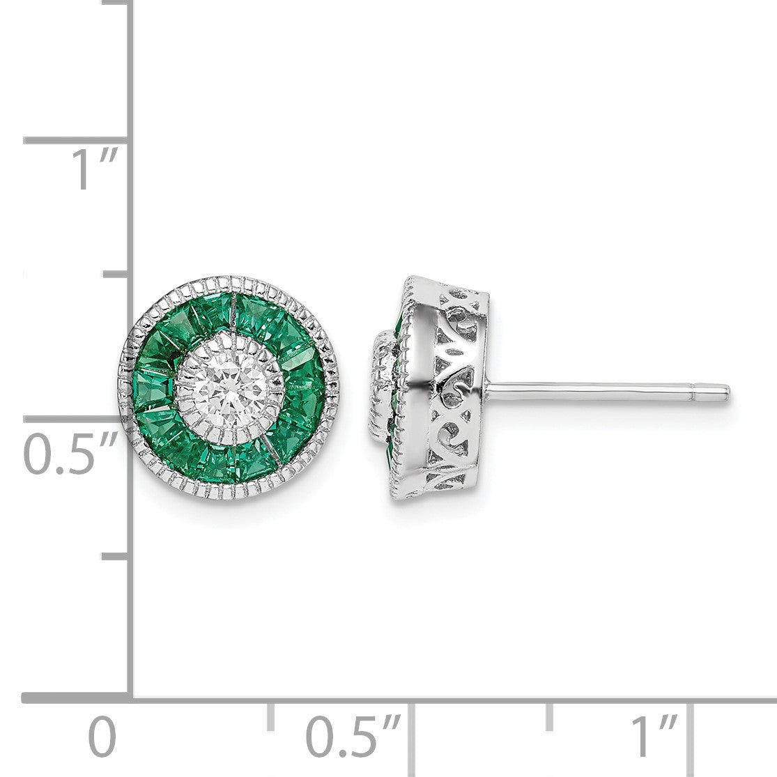 Sterling Silver Rhodium-plated CZ and Lab Cr.Green Spinel Earrings