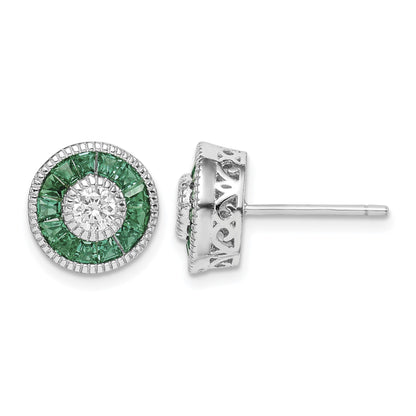 Sterling Silver Rhodium-plated CZ and Lab Cr.Green Spinel Earrings