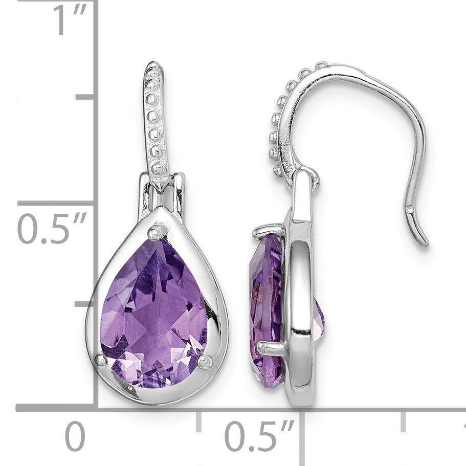 Sterling Silver Rhodium-plated Amethyst Teardrop Dangle Earrings