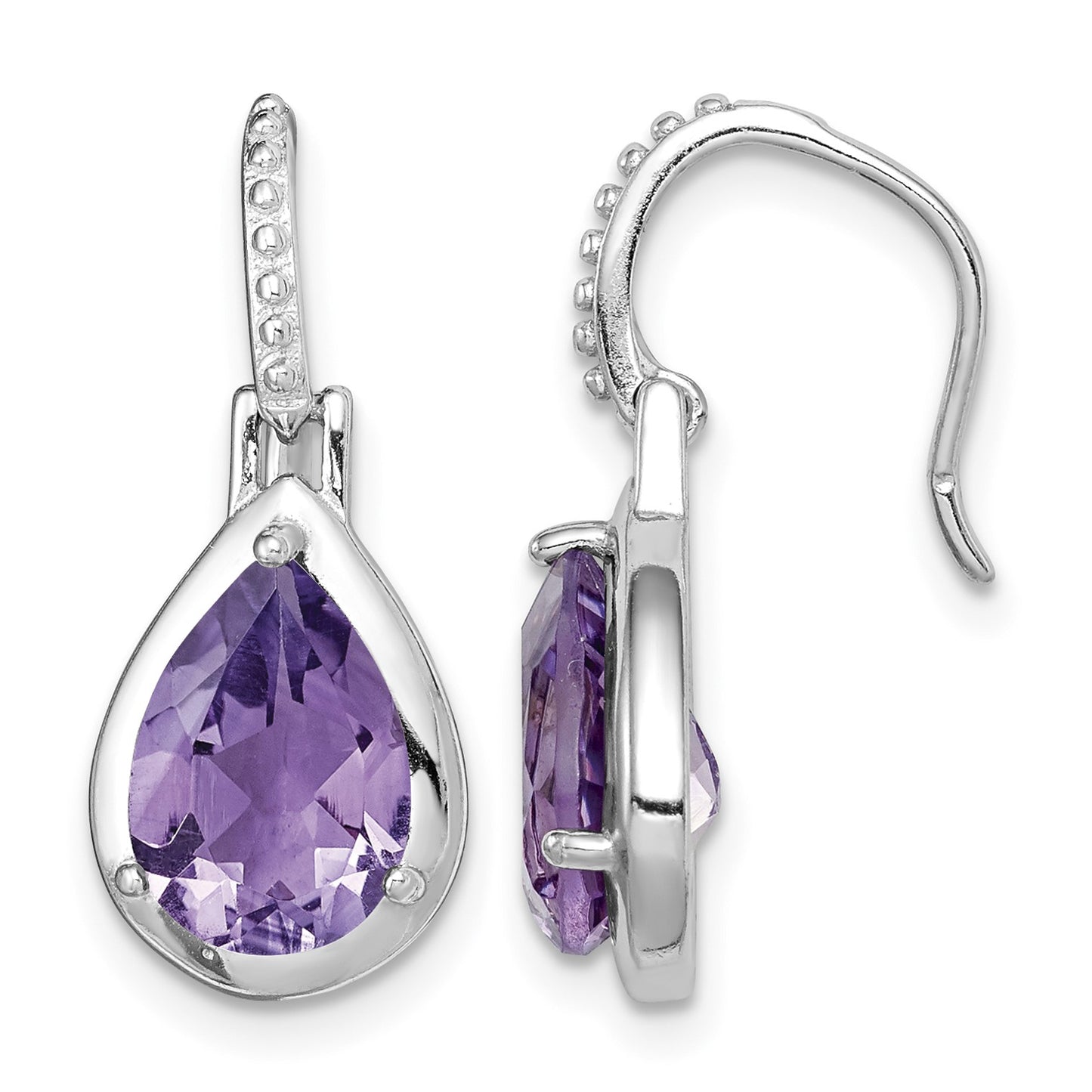 Sterling Silver Rhodium-plated Amethyst Teardrop Dangle Earrings