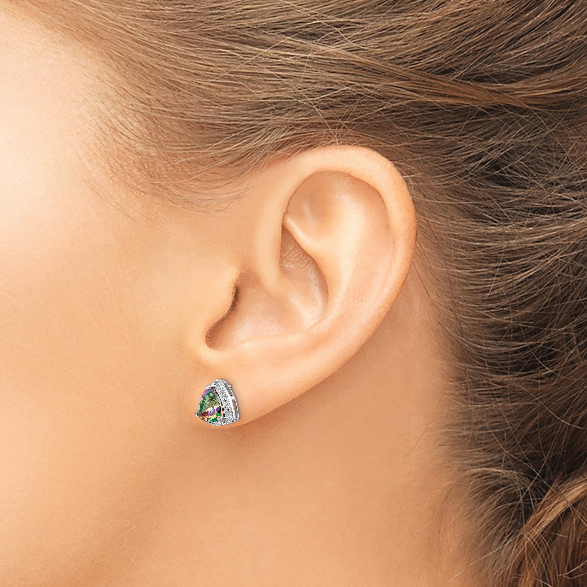 Sterling Silver Rhodium-plated Trillion Mystic Fire/White Topaz Earrings