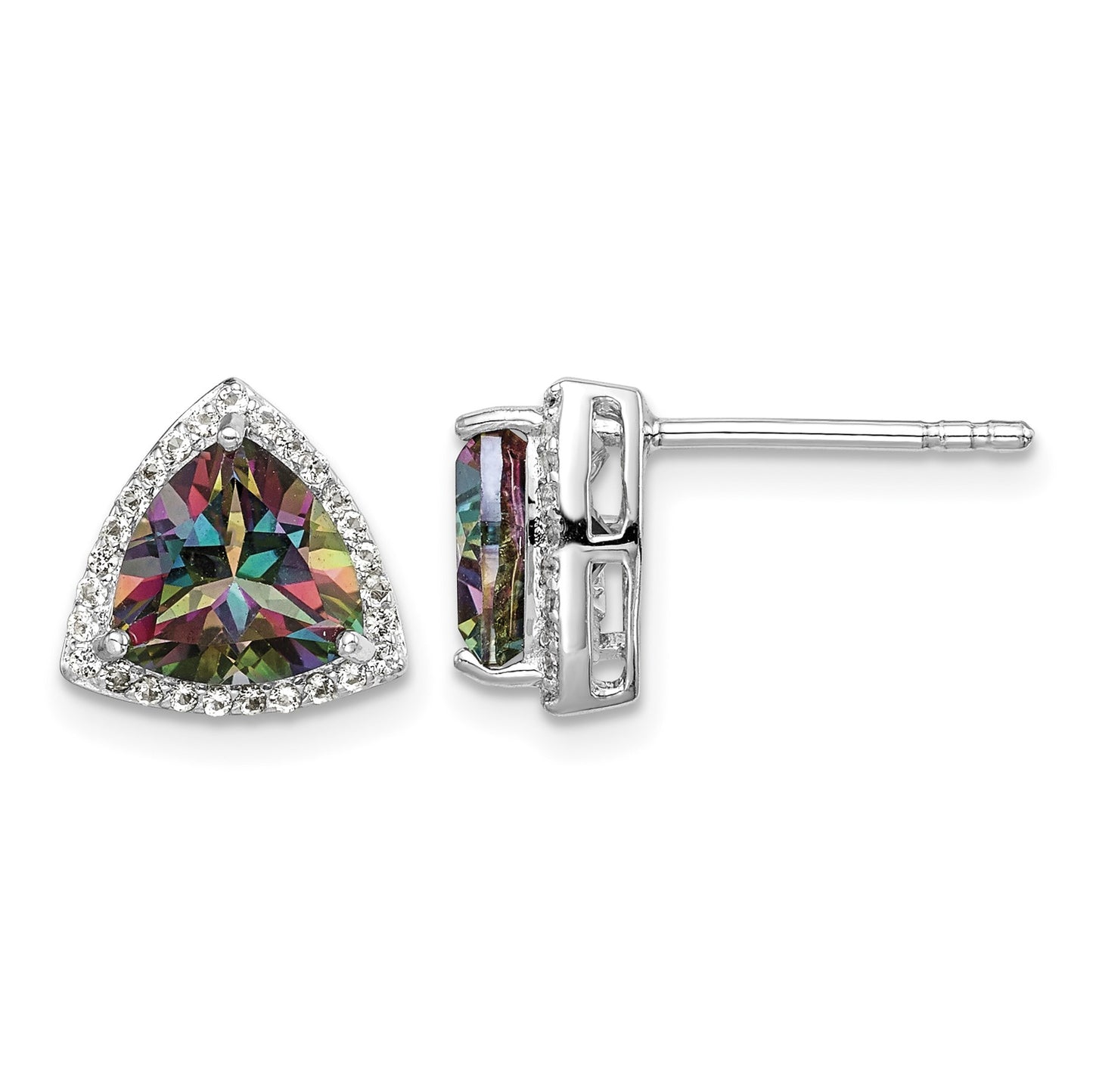Sterling Silver Rhodium-plated Trillion Mystic Fire/White Topaz Earrings
