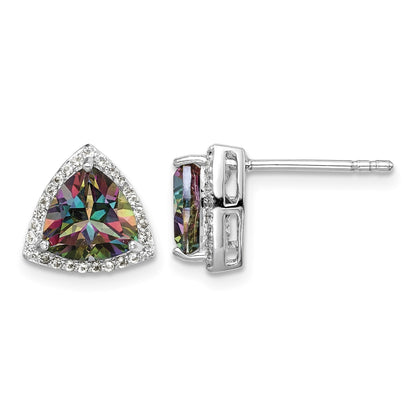 Sterling Silver Rhodium-plated Trillion Mystic Fire/White Topaz Earrings