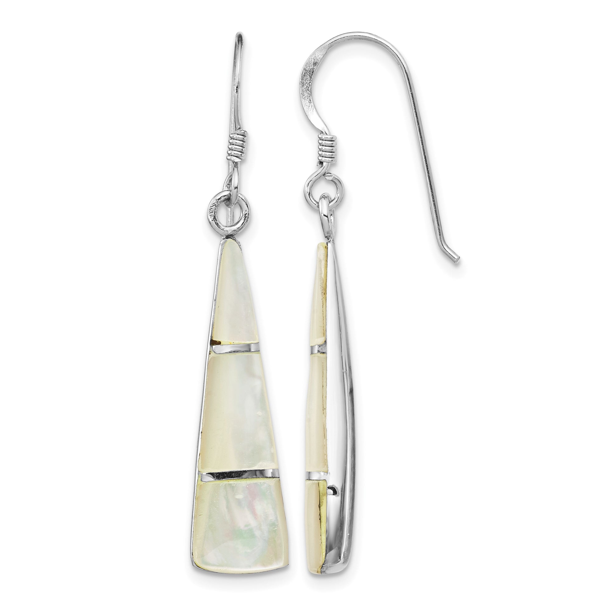 Sterling Silver Rhodium-plated Polished Mother of Pearl Dangle Earrings