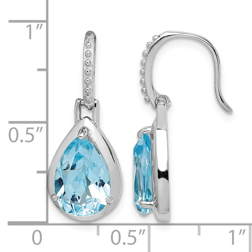 Sterling Silver Rhodium-plated Blue Topaz Teardrop Dangle Earrings