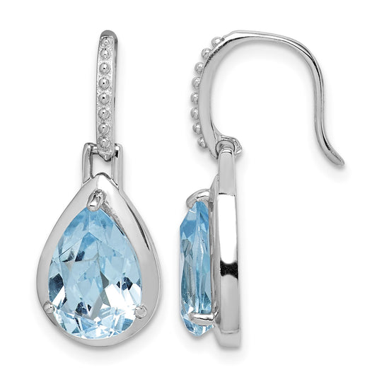 Sterling Silver Rhodium-plated Blue Topaz Teardrop Dangle Earrings