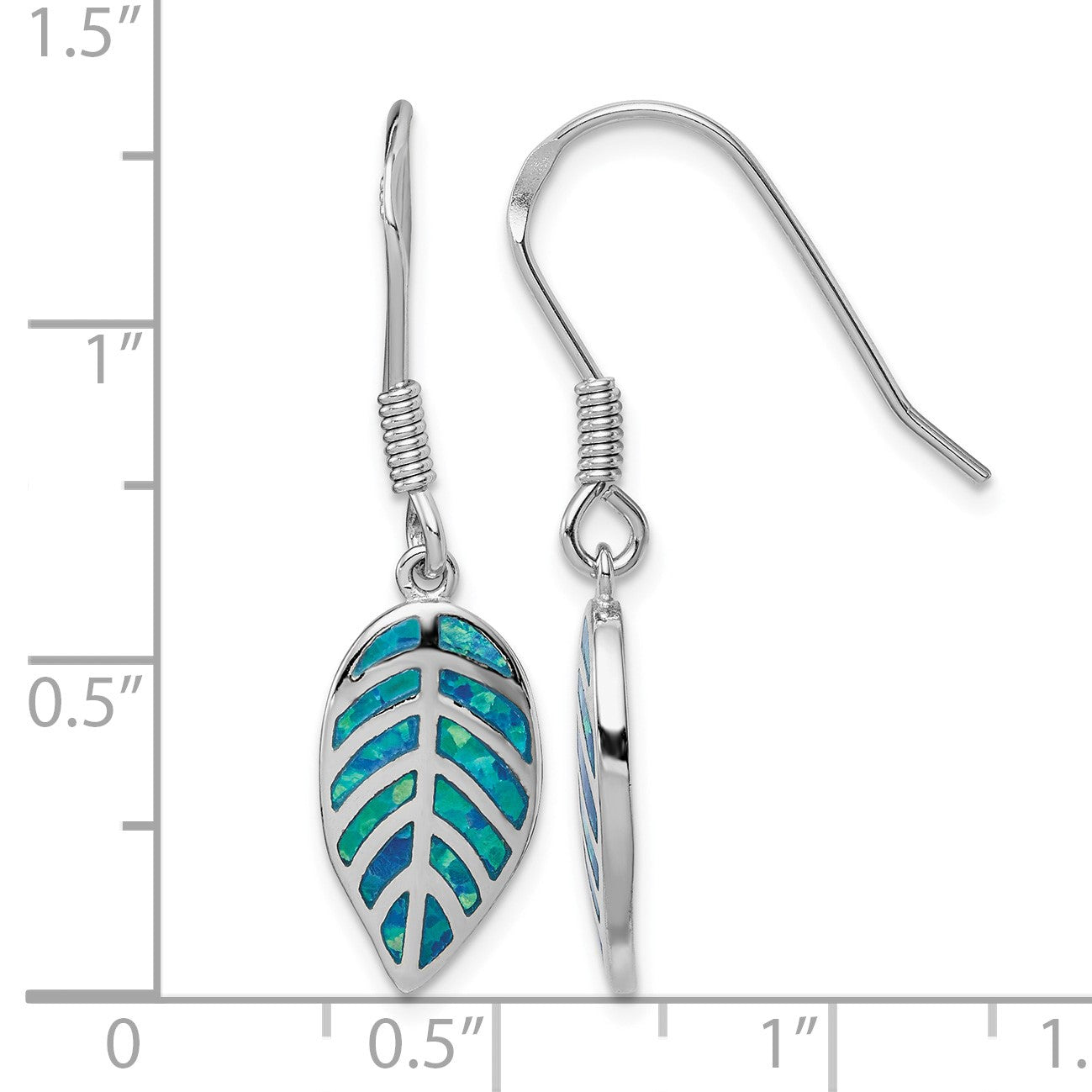 Sterling Silver Rhod-plated Creat Blue Opal Inlay Leaf Dangle Earrings