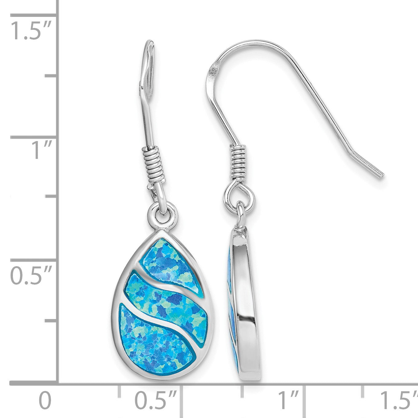 Sterling Silver Rhodium-plated Created Opal Inlay Teardrop Dangle Earrings