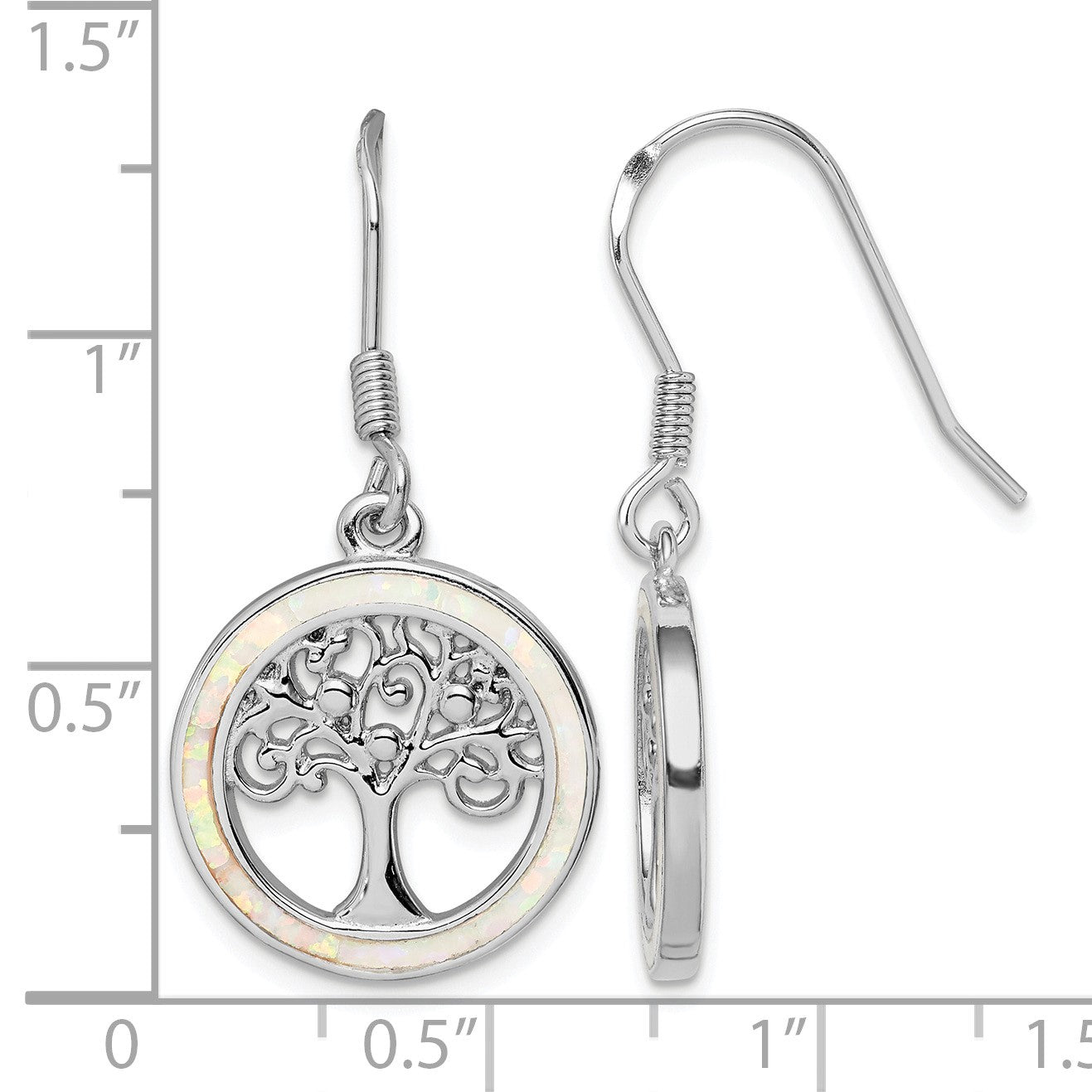 Sterling Silver Rhod-plated Creat Opal Circle w/ Tree Dangle Earrings