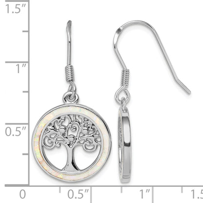 Sterling Silver Rhod-plated Creat Opal Circle w/ Tree Dangle Earrings