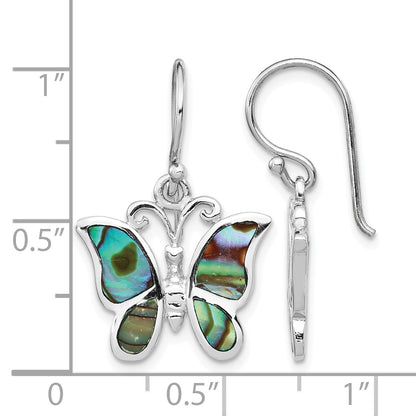 Sterling Silver Rhodium-plated Abalone Butterfly Dangle Earrings