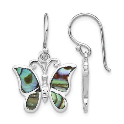 Sterling Silver Rhodium-plated Abalone Butterfly Dangle Earrings