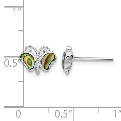 Sterling Silver Rhodium-plated Abalone Pearl Butterfly Post Earrings