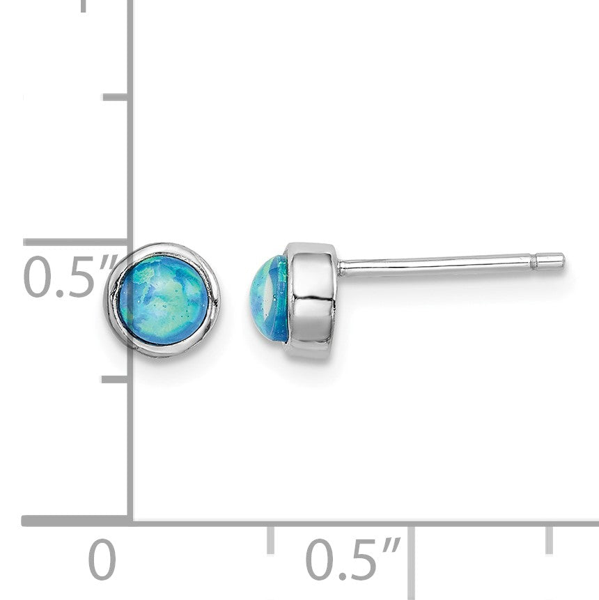 Sterling Silver RH-plated Polished 5mm Created Opal Round Stud Earrings
