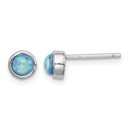 Sterling Silver RH-plated Polished 5mm Created Opal Round Stud Earrings