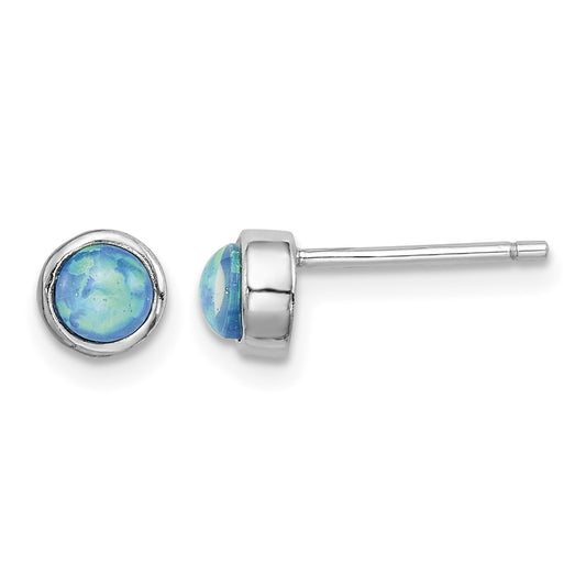 Sterling Silver RH-plated Polished 5mm Created Opal Round Stud Earrings