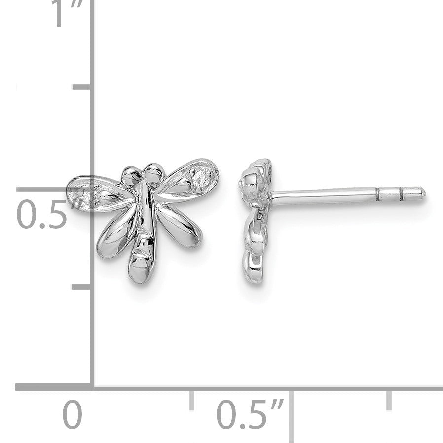 Sterling Silver RH-plated Polished CZ Dragonfly Children's Post Earrings