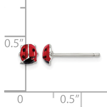 Sterling Silver RH-plated Enameled Ladybug Children's Post Earrings