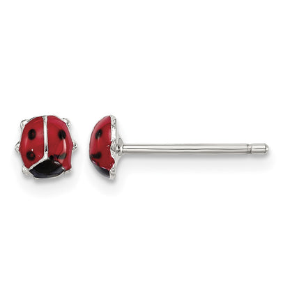 Sterling Silver RH-plated Enameled Ladybug Children's Post Earrings