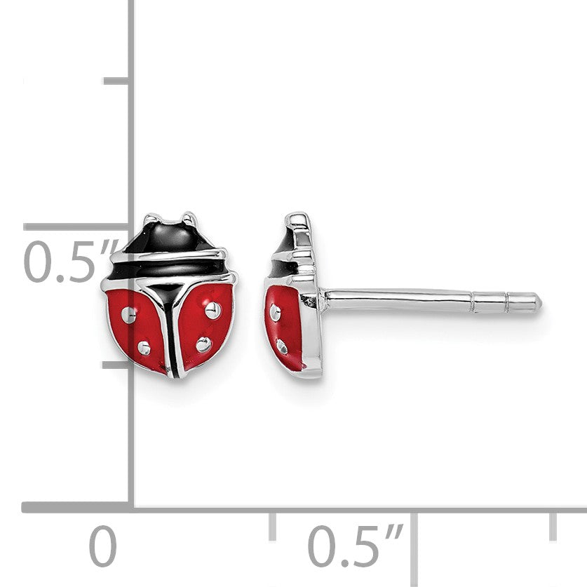 Sterling Silver RH-plated Enameled Ladybug Children's Post Earrings