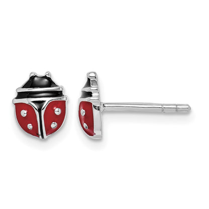 Sterling Silver RH-plated Enameled Ladybug Children's Post Earrings