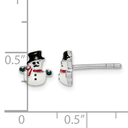 Sterling Silver Rhodium-plated Polished Multi-color Enameled Snowman Children's Post Earrings